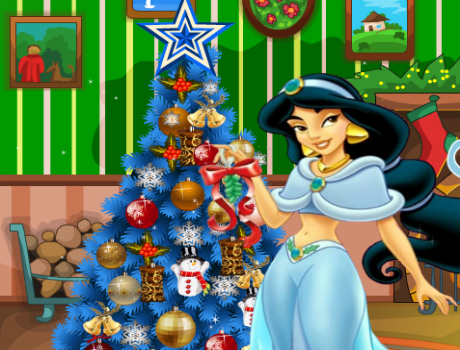 Jasmine karácsonyfát díszít hercegnős játék