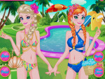 Anna és Elsa strandon öltöztetős jégvarázs játék